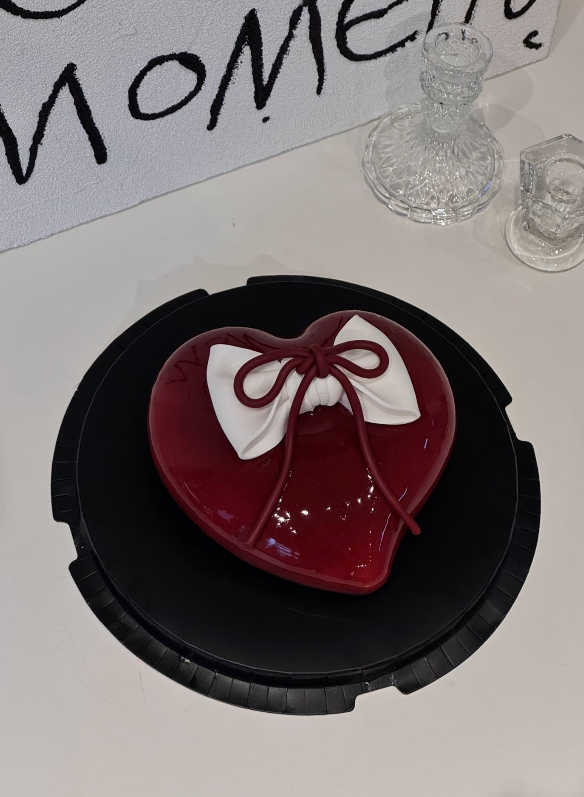 Red Heart Glaze Cake with White Bow